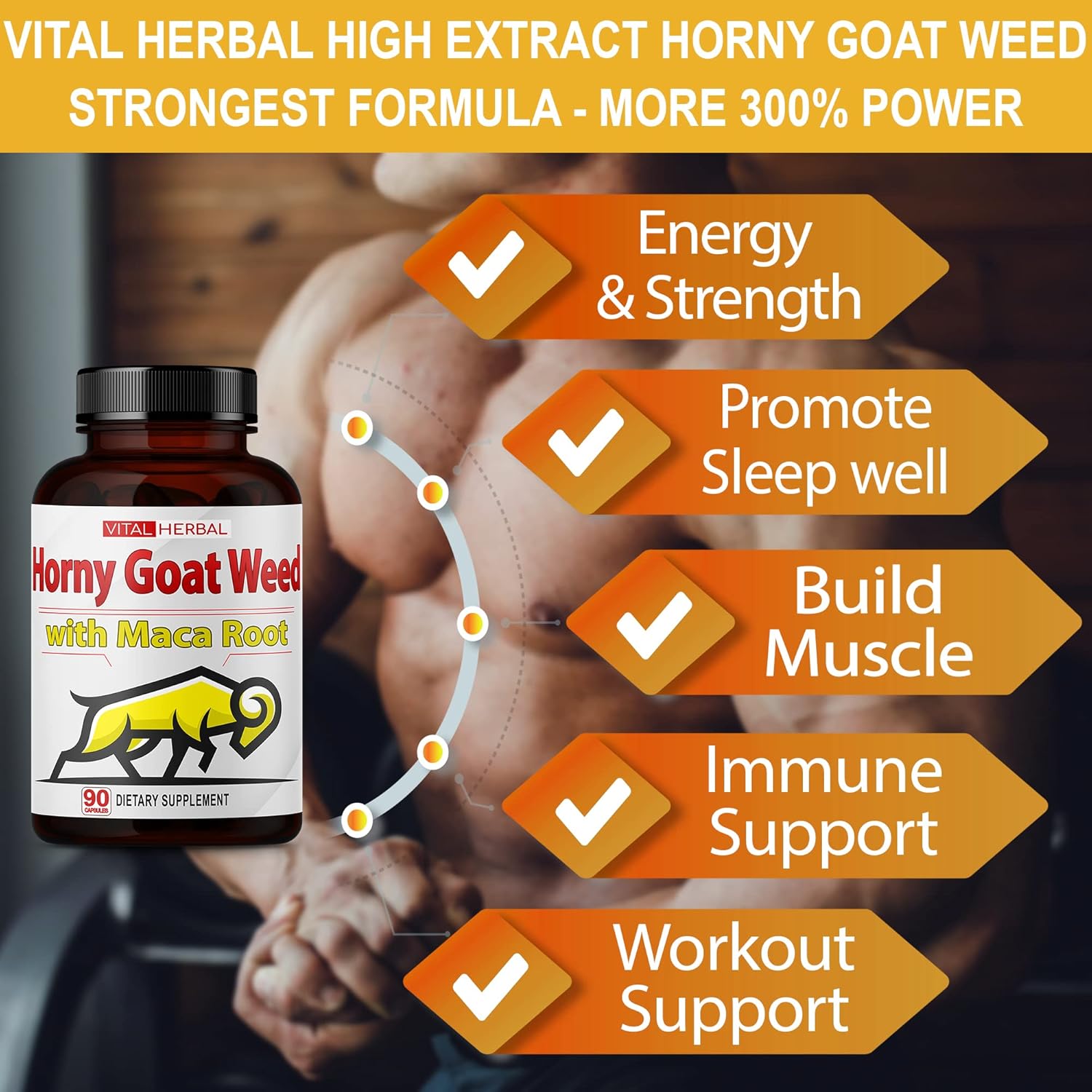 High Potency Horny Goat Weed Capsules with Maca, Tribulus, Ashwagandha & Ginseng - Energy Boost for Men and Women - 90 Count