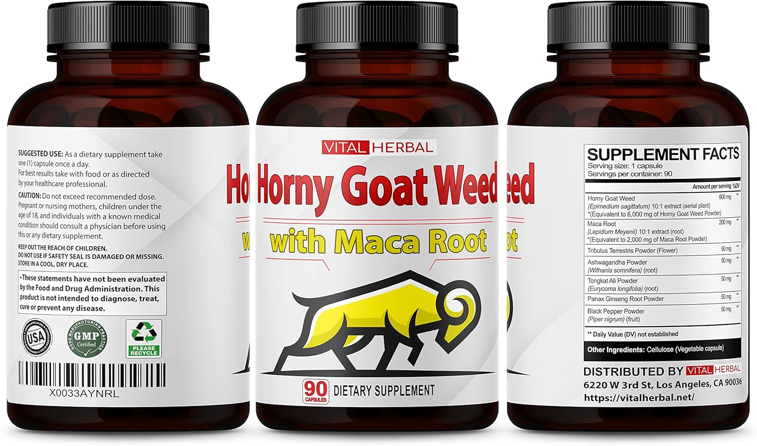 High Potency Horny Goat Weed Capsules with Maca, Tribulus, Ashwagandha & Ginseng - Energy Boost for Men and Women - 90 Count