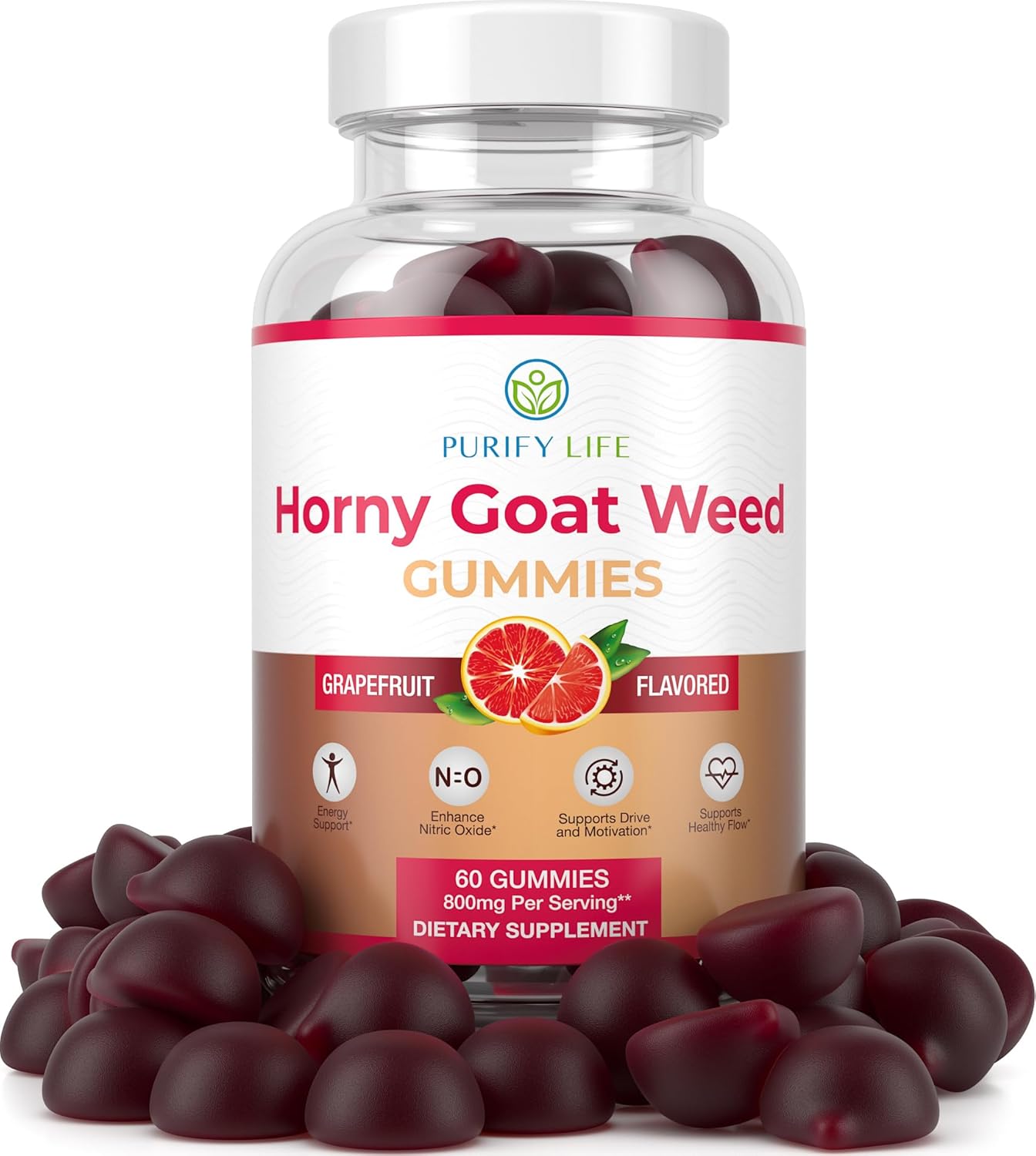 High-Potency Horny Goat Weed Extract Gummies for Men and Women - Natural Energy Boost, Stamina, and Performance Support - Vegan, Gluten-Free Grapefruit Chews