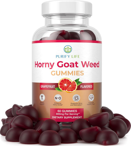 High-Potency Horny Goat Weed Extract Gummies for Men and Women - Natural Energy Boost, Stamina, and Performance Support - Vegan, Gluten-Free Grapefruit Chews