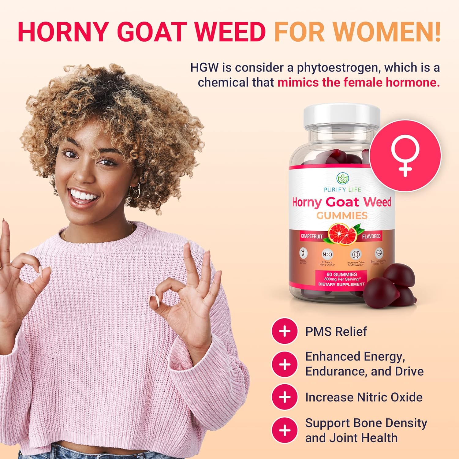 High-Potency Horny Goat Weed Extract Gummies for Men and Women - Natural Energy Boost, Stamina, and Performance Support - Vegan, Gluten-Free Grapefruit Chews