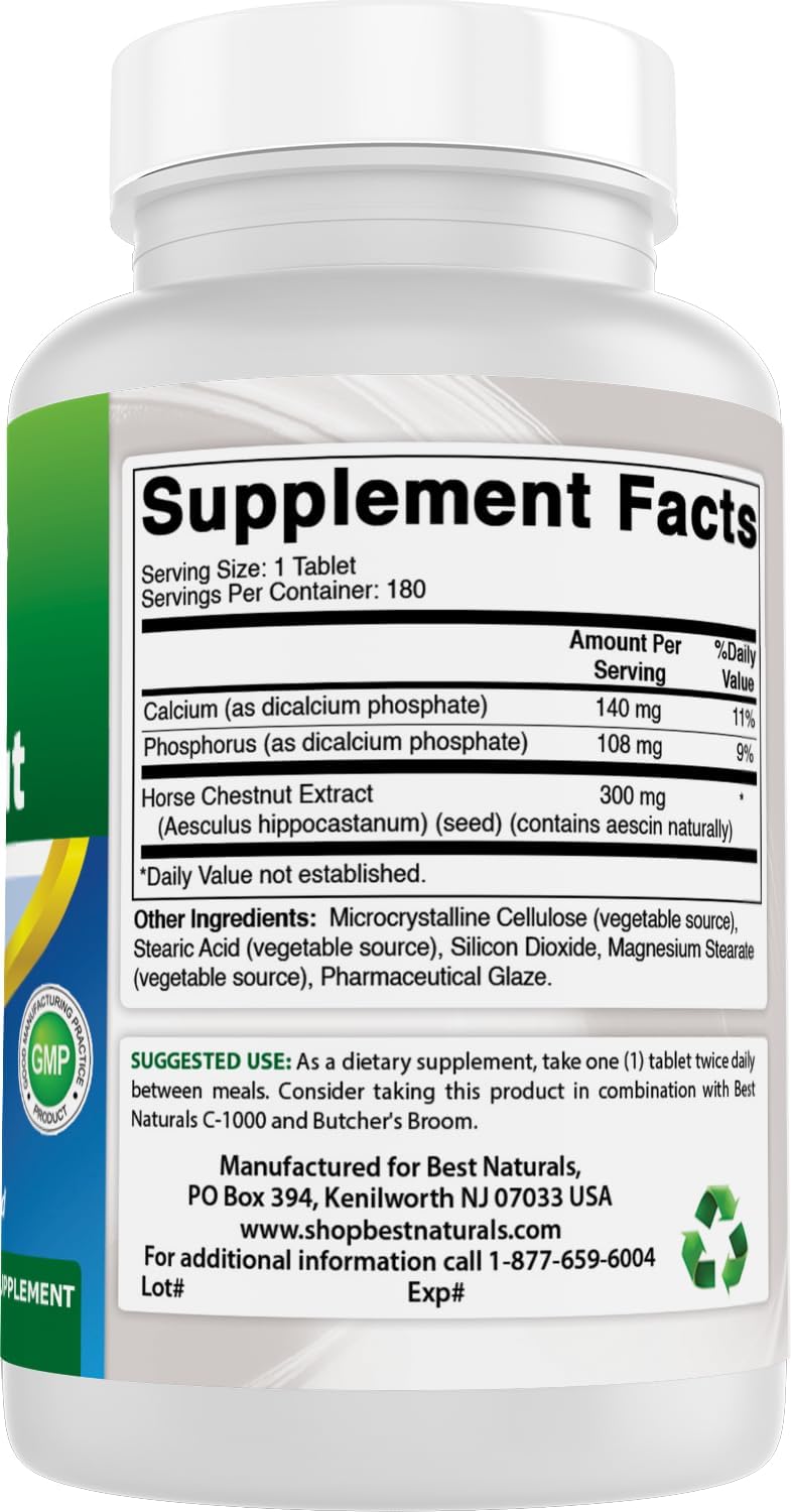 High Potency Horse Chestnut Extract 300mg - 180 Tablets | Natural Supplement for Circulation Support