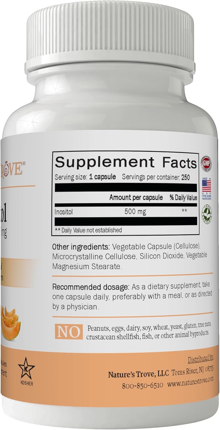 High Potency Inositol 500mg Supplement - 250 Capsules by Nature's Trove