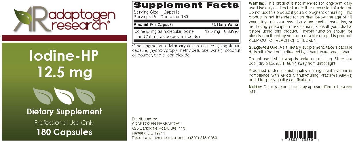 High Potency Iodine Complex Supplement - 12.5 mg with Sodium Iodide Potassium Iodide - 180 Vegetarian Capsules by Adaptogen Research