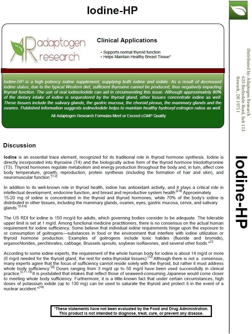 High Potency Iodine Complex Supplement - 12.5 mg with Sodium Iodide Potassium Iodide - 180 Vegetarian Capsules by Adaptogen Research