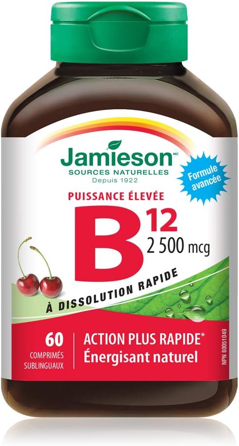 High Potency Jamieson Vitamin B12 2,500 mcg Methylcobalamin Sublingual Tablets - 60 Count