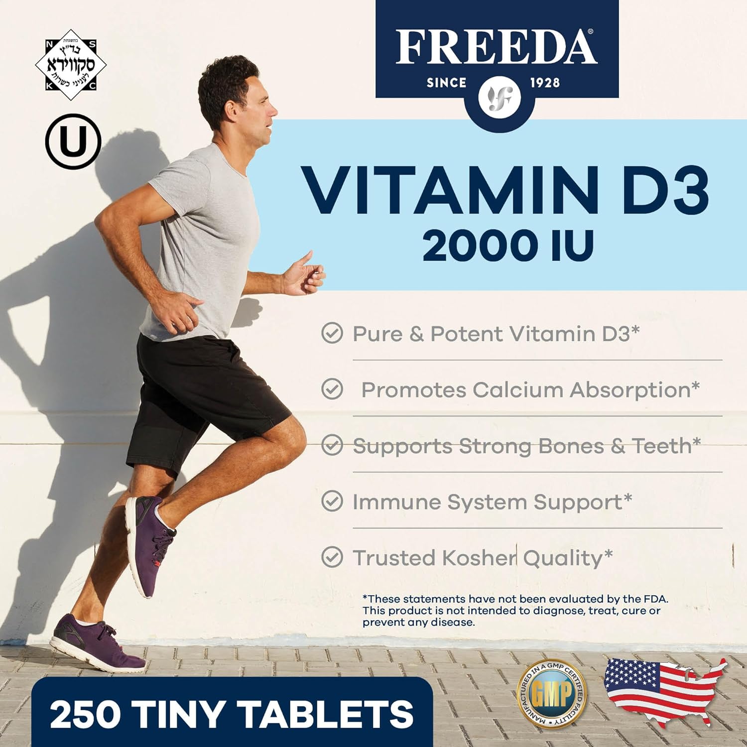 High Potency Kosher Vitamin D3-2000 IU Tablets for Bone & Muscle Health - Immune Support - 250 Count