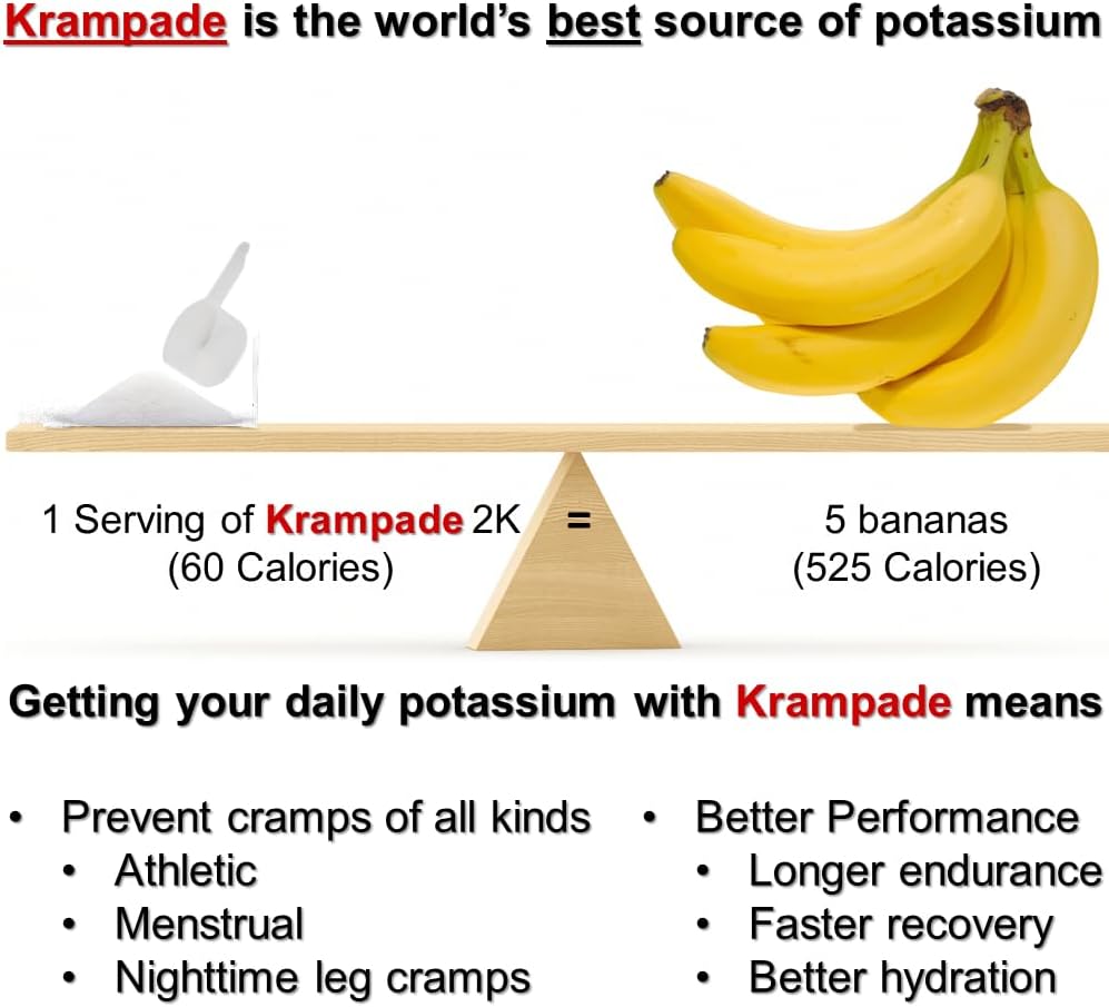 High Potency Krampade Electrolyte Powder with 2000mg of Potassium - Double the K+ Content of Coconut Water for Cramp Relief and Hydration