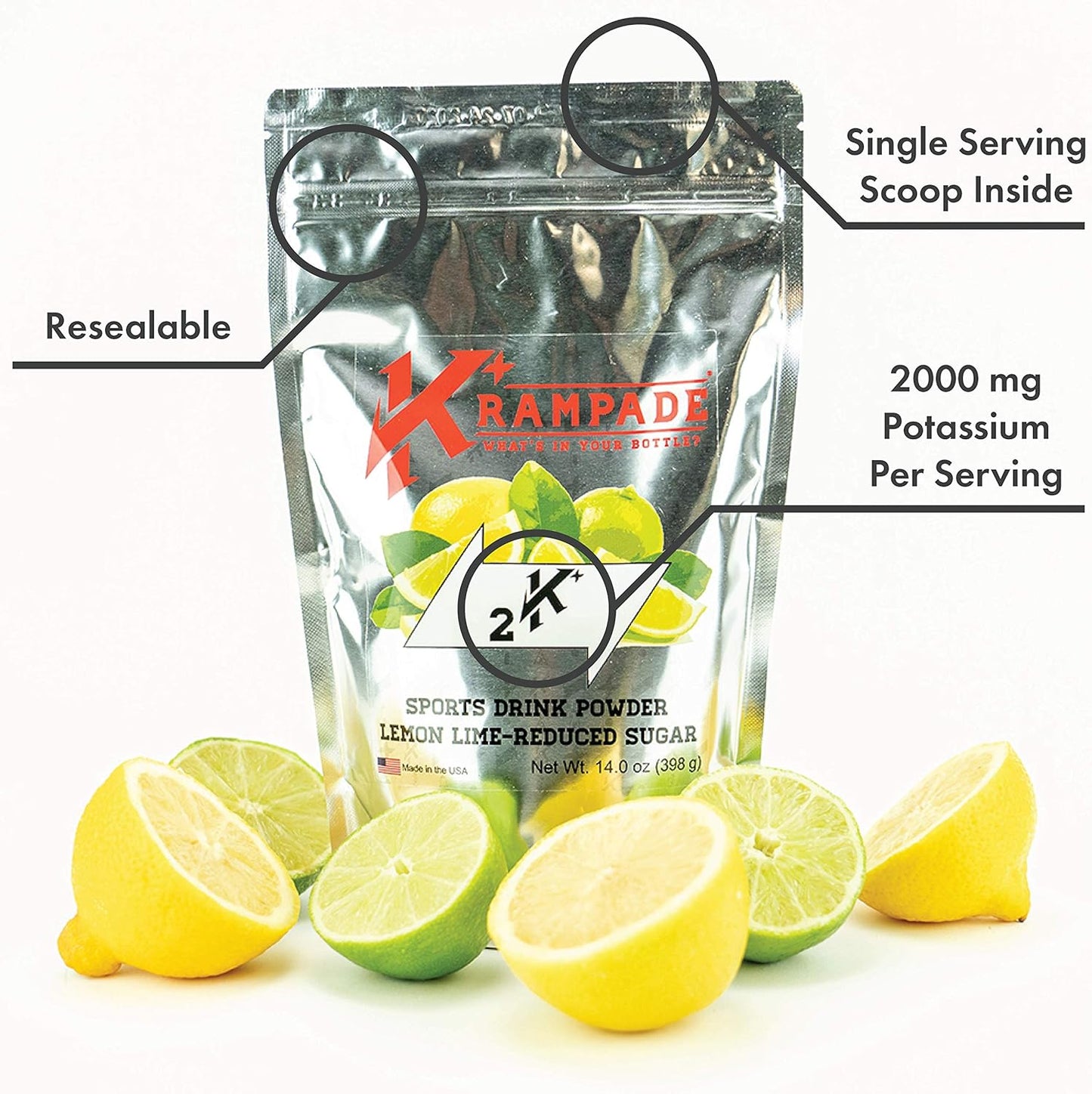 High Potency Krampade Electrolyte Powder with 2000mg of Potassium - Double the K+ Content of Coconut Water for Cramp Relief and Hydration