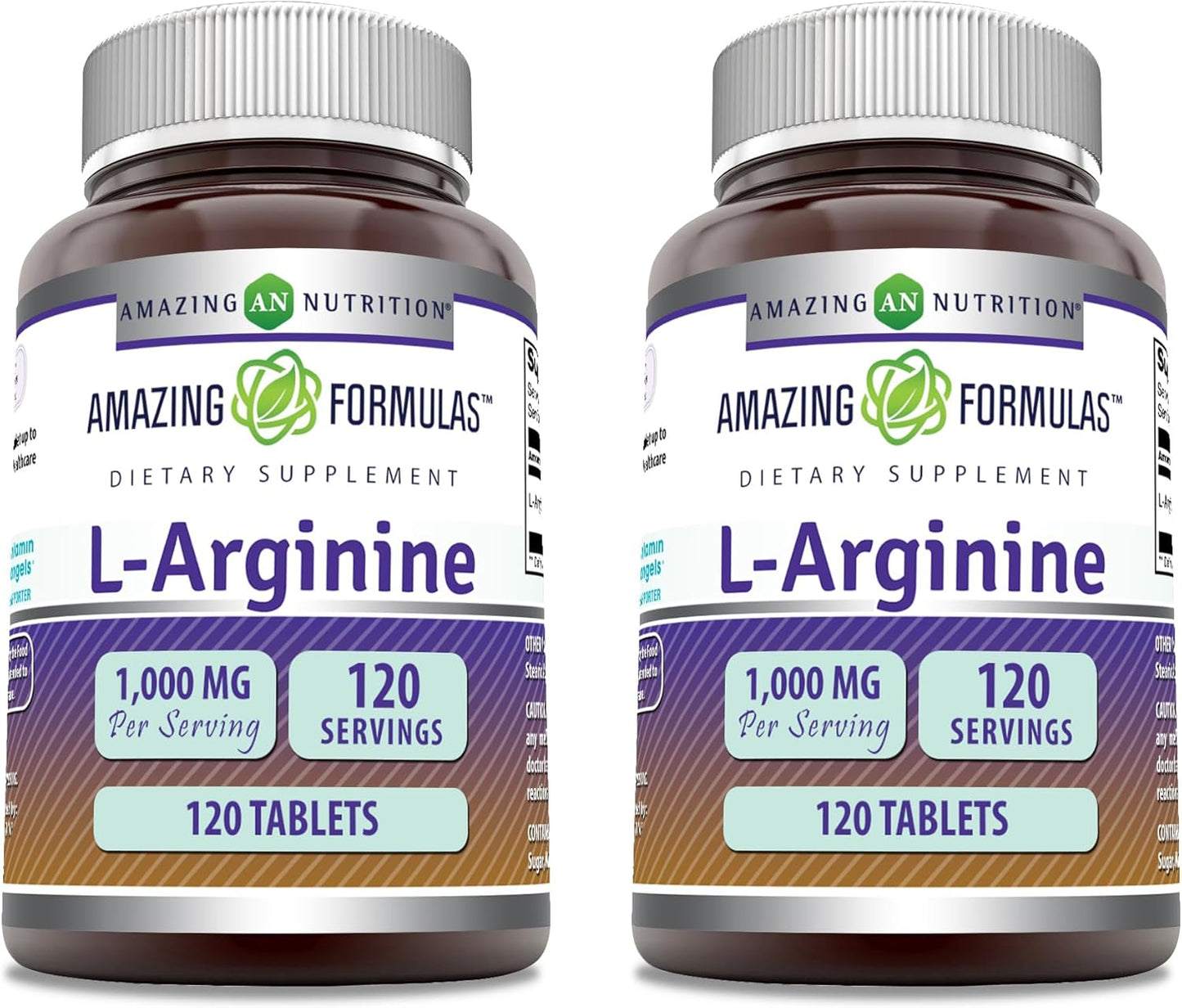 High Potency L-Arginine Supplement 1000mg - Amino Acid for Men & Women - Non-GMO, Gluten Free - Made in USA - 120 Tablets x 2 Pack