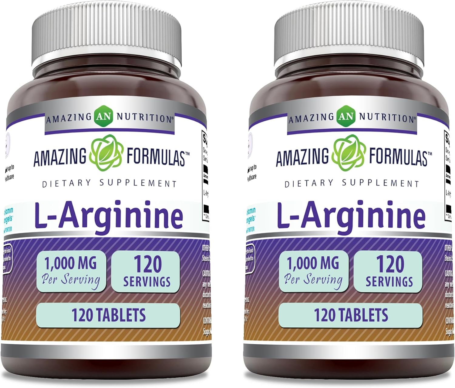 High Potency L-Arginine Supplement 1000mg - Amino Acid for Men & Women - Non-GMO, Gluten Free - Made in USA - 120 Tablets x 2 Pack