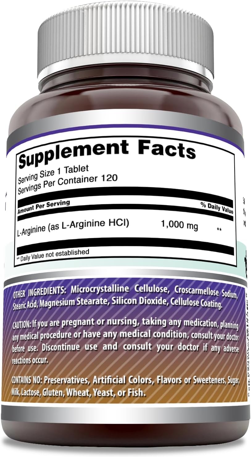 High Potency L-Arginine Supplement 1000mg - Amino Acid for Men & Women - Non-GMO, Gluten Free - Made in USA - 120 Tablets x 2 Pack