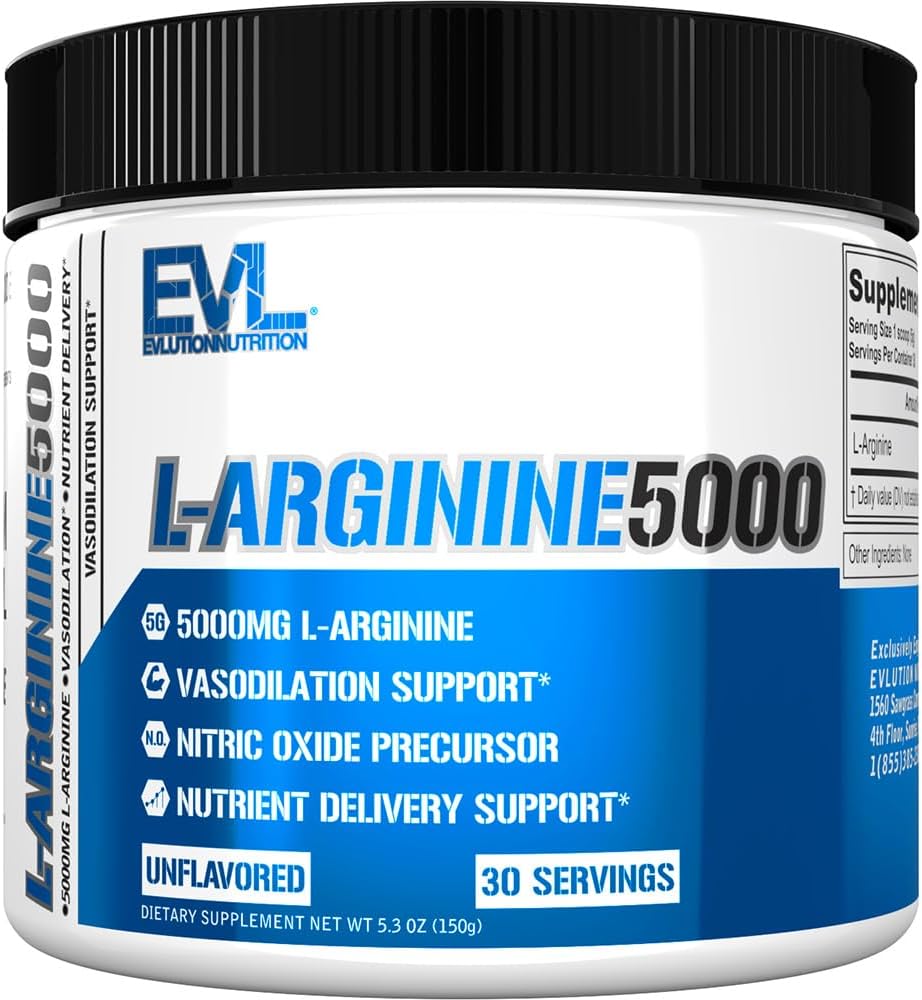 High Potency L-Arginine Supplement for Enhanced Pumps, Energy, Muscle Growth, and Vascularity - Evlution Nutrition Nitric Oxide Booster with 5000mg of L-Arginine
