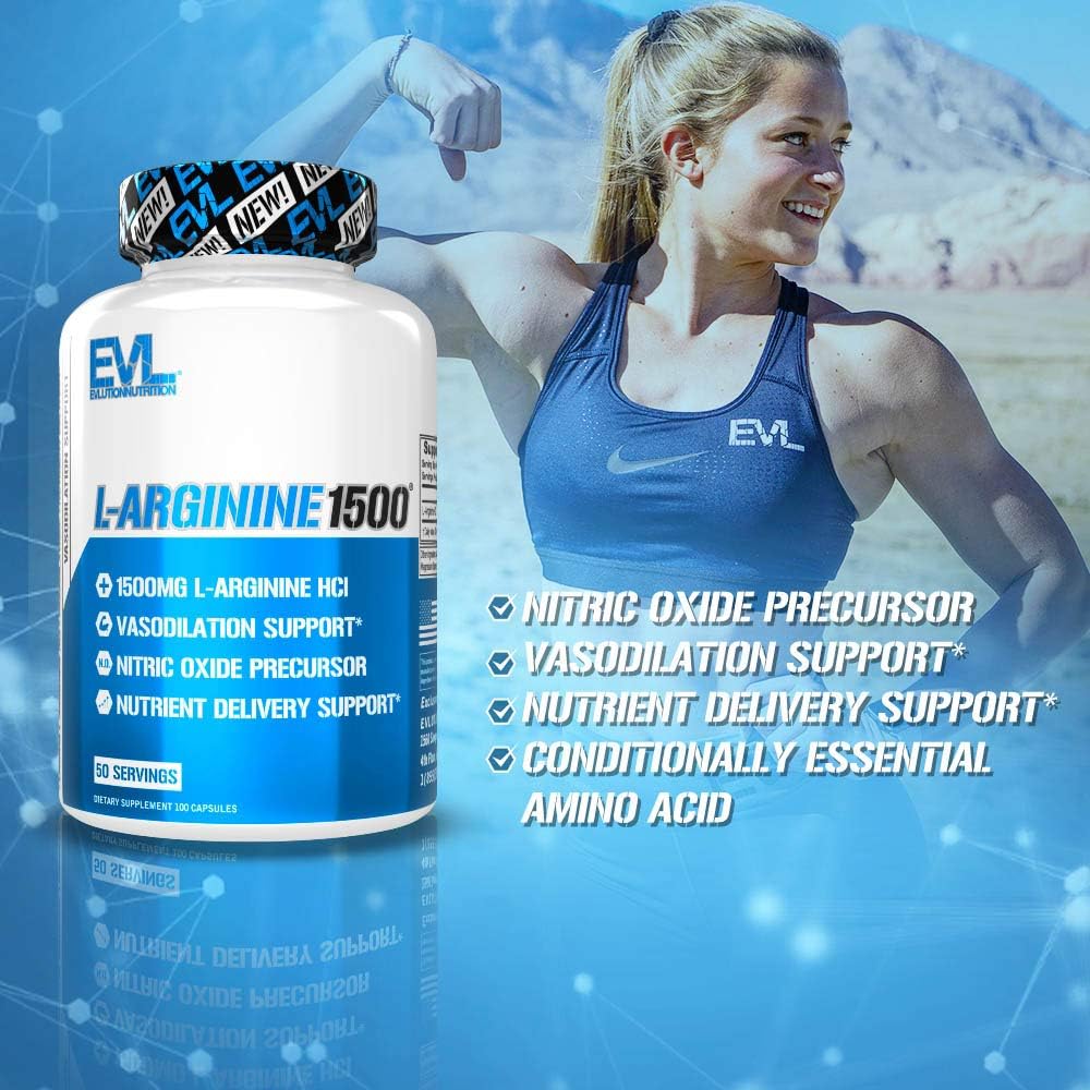 High Potency L-Arginine Supplement for Enhanced Pumps, Energy, Muscle Growth, and Vascularity - 1500mg Nitric Oxide Booster by Evlution Nutrition