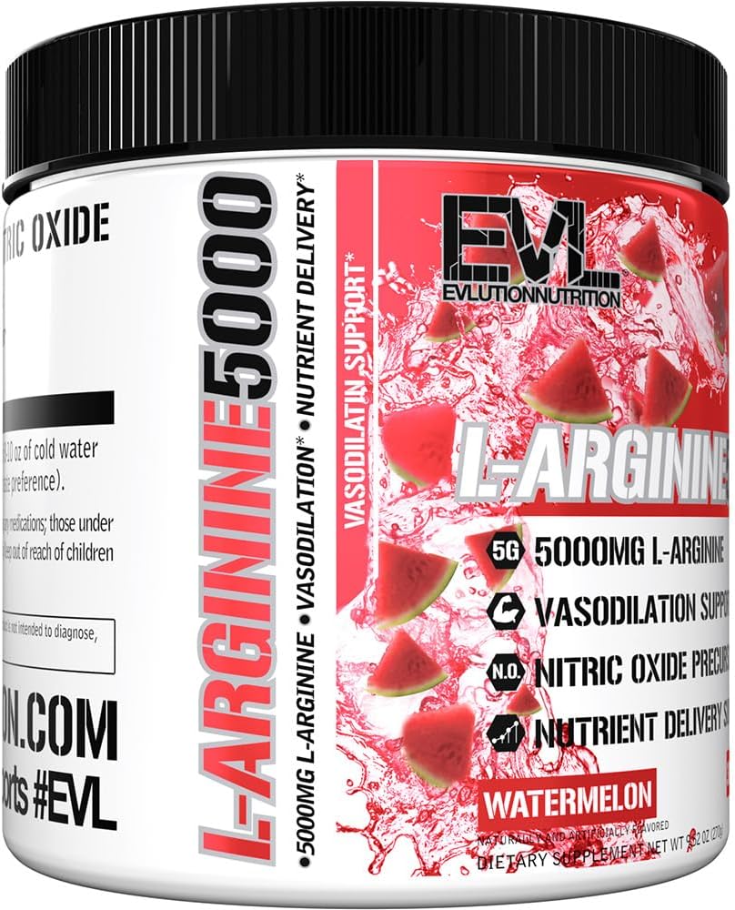 High Potency L-Arginine Supplement for Enhanced Pumps, Energy, Muscle Growth, and Vascularity - 5000mg Nitric Oxide Booster by Evlution Nutrition