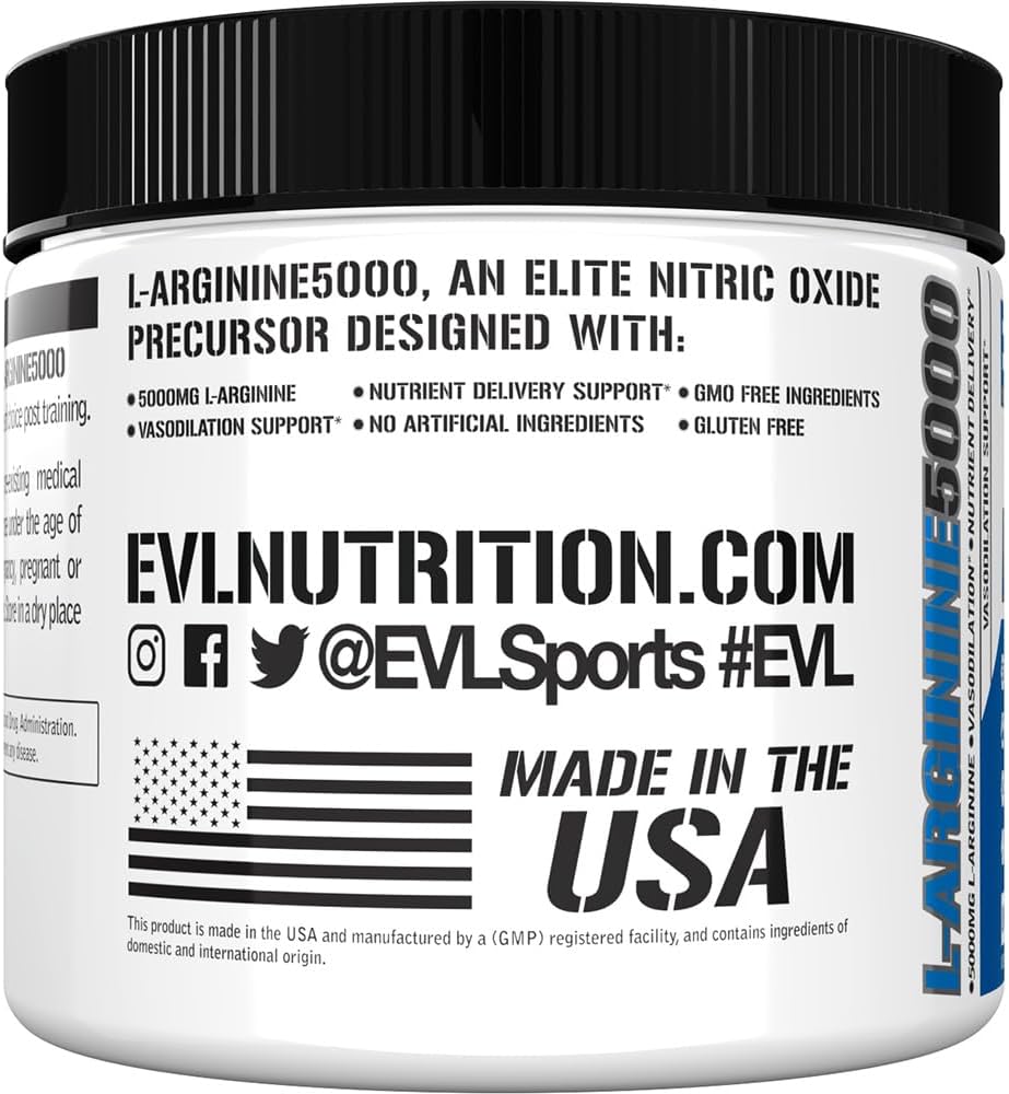 High Potency L-Arginine Supplement for Enhanced Pumps, Energy, Muscle Growth, and Vascularity - Evlution Nutrition Nitric Oxide Booster with 5000mg of L-Arginine