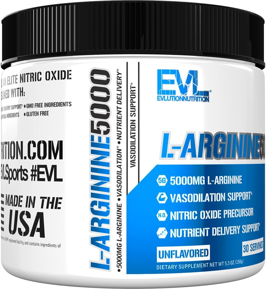 High Potency L-Arginine Supplement for Enhanced Pumps, Energy, Muscle Growth, and Vascularity - Evlution Nutrition Nitric Oxide Booster with 5000mg of L-Arginine