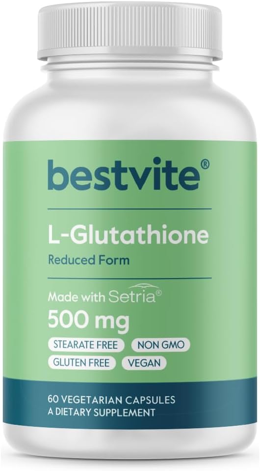 High Potency L-Glutathione 500mg with Setria - 60 Vegan Capsules - Non-GMO - Gluten-Free - No Stearates