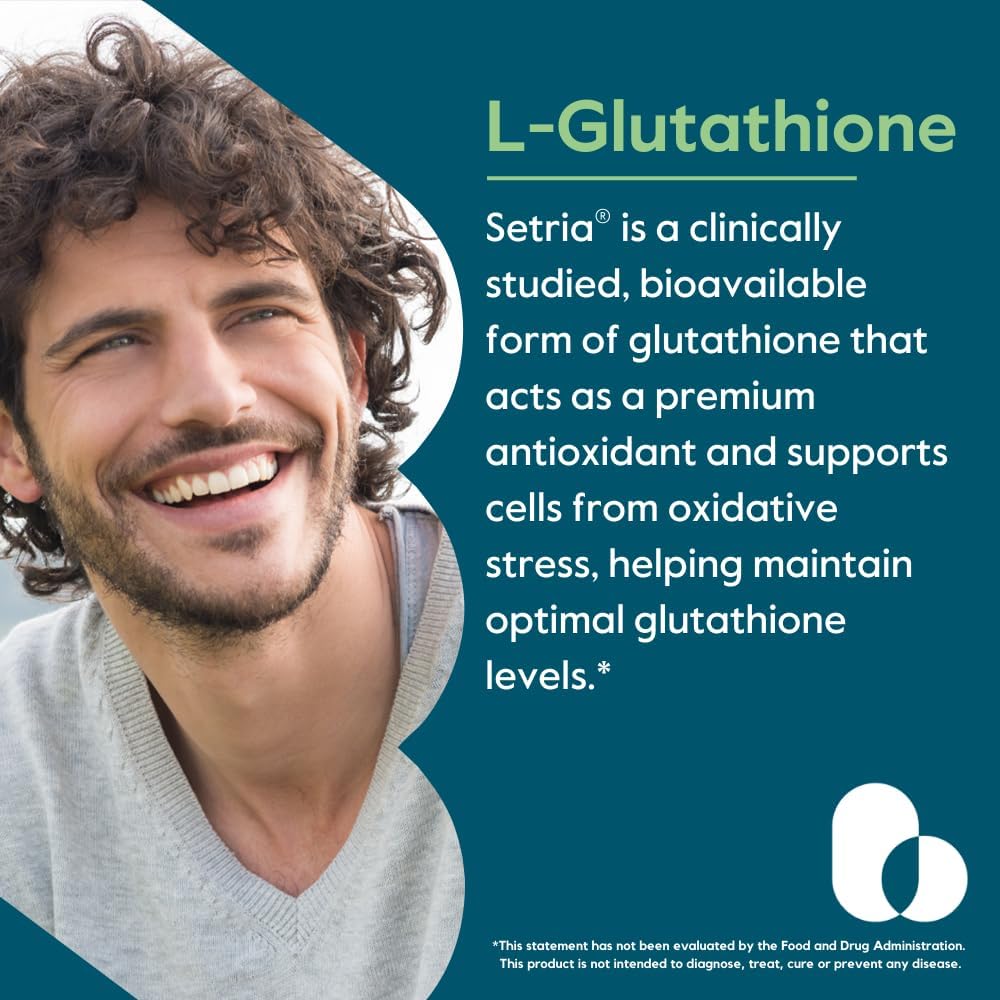 High Potency L-Glutathione 500mg with Setria - 60 Vegan Capsules - Non-GMO - Gluten-Free - No Stearates