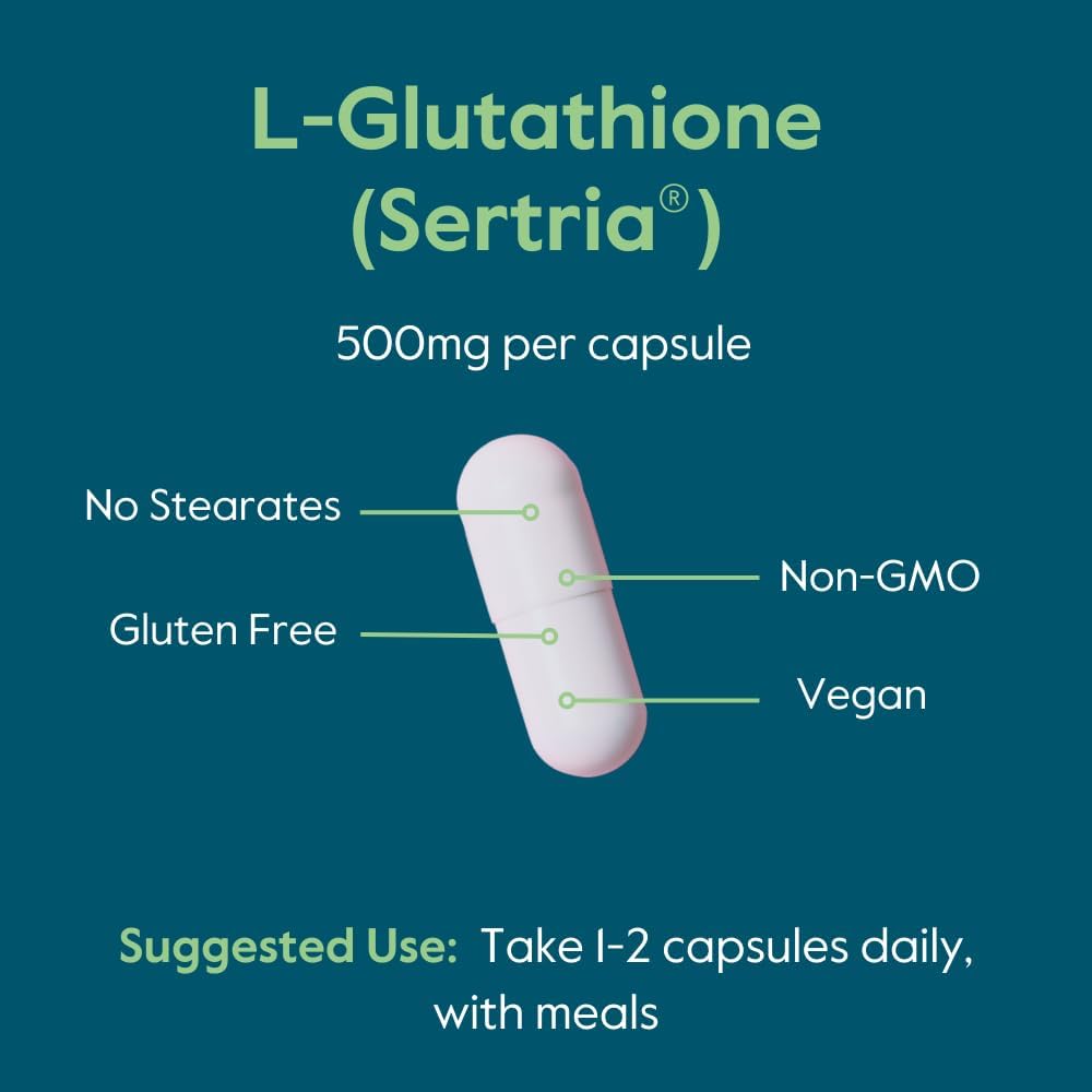 High Potency L-Glutathione 500mg with Setria - 60 Vegan Capsules - Non-GMO - Gluten-Free - No Stearates