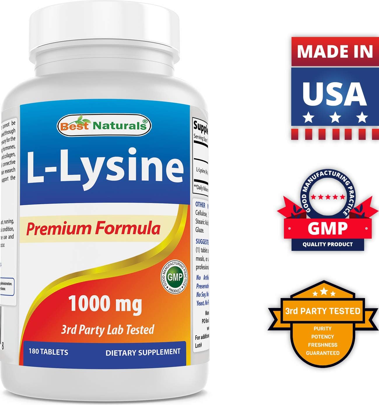 High Potency L-Lysine and L-Proline Supplement - 1000mg & 500mg Capsules for Immune Support and Collagen Production