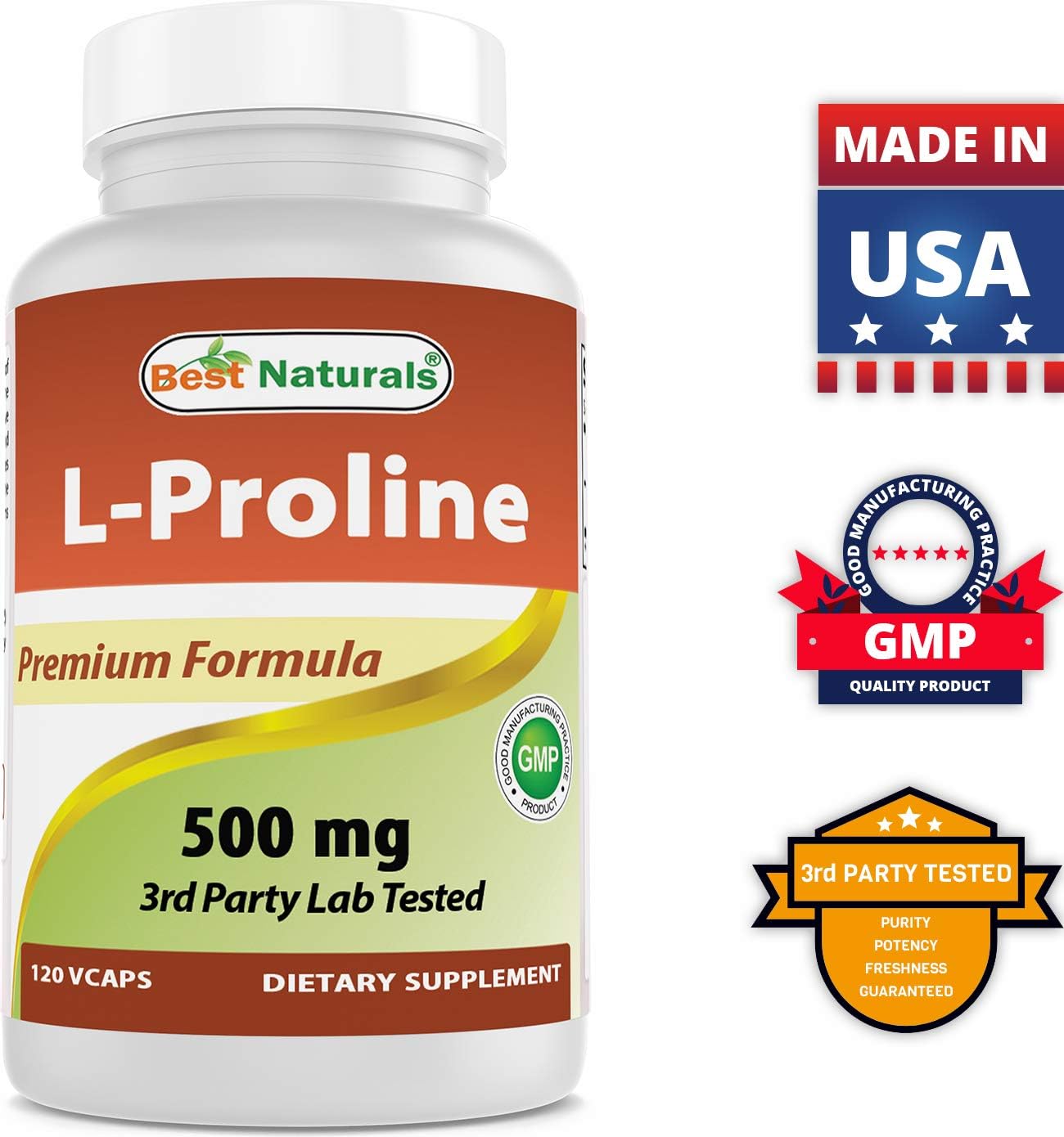 High Potency L-Lysine and L-Proline Supplement - 1000mg & 500mg Capsules for Immune Support and Collagen Production
