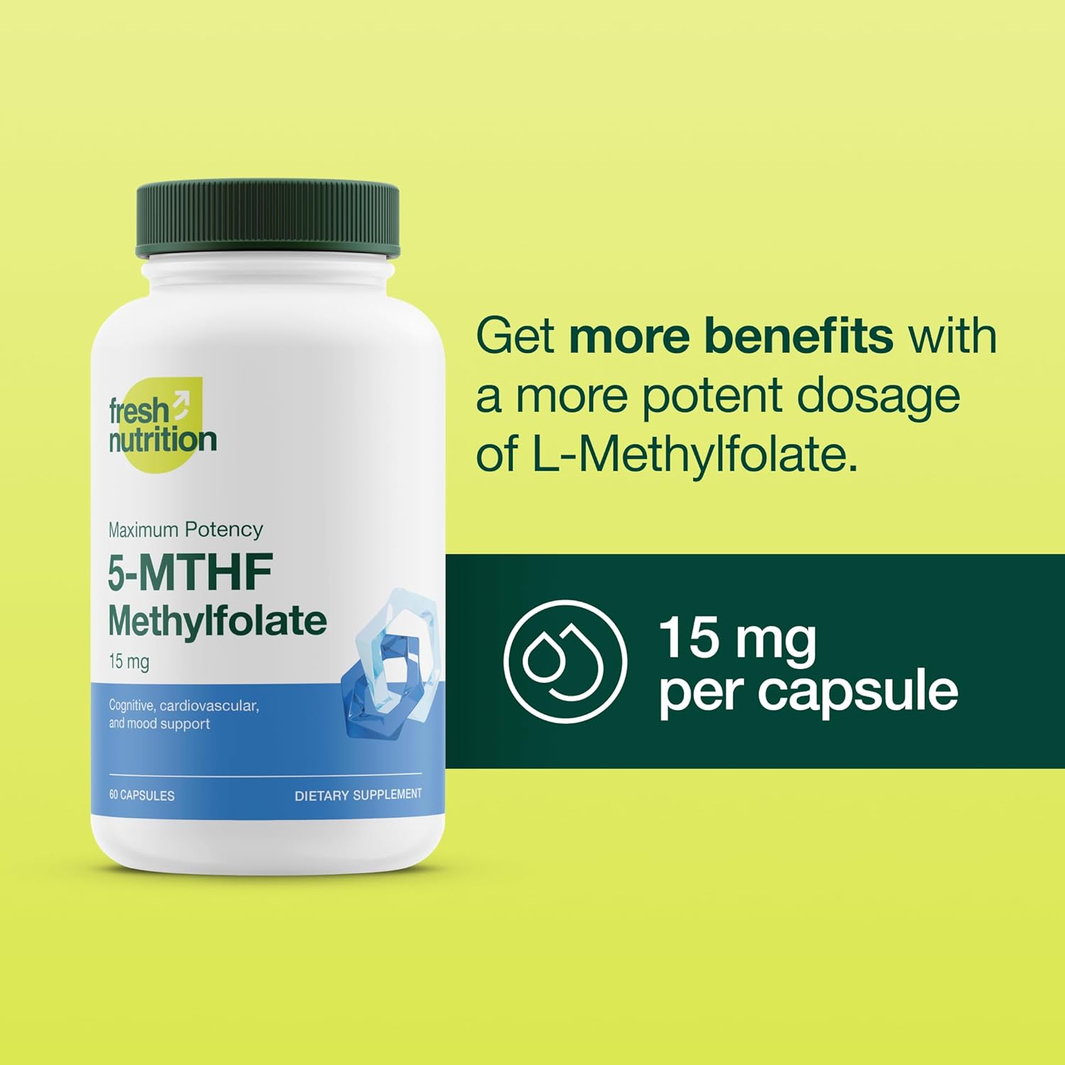 High-Potency L Methylfolate 15mg Capsules for Mood, Cognition, and Health - 60 Count