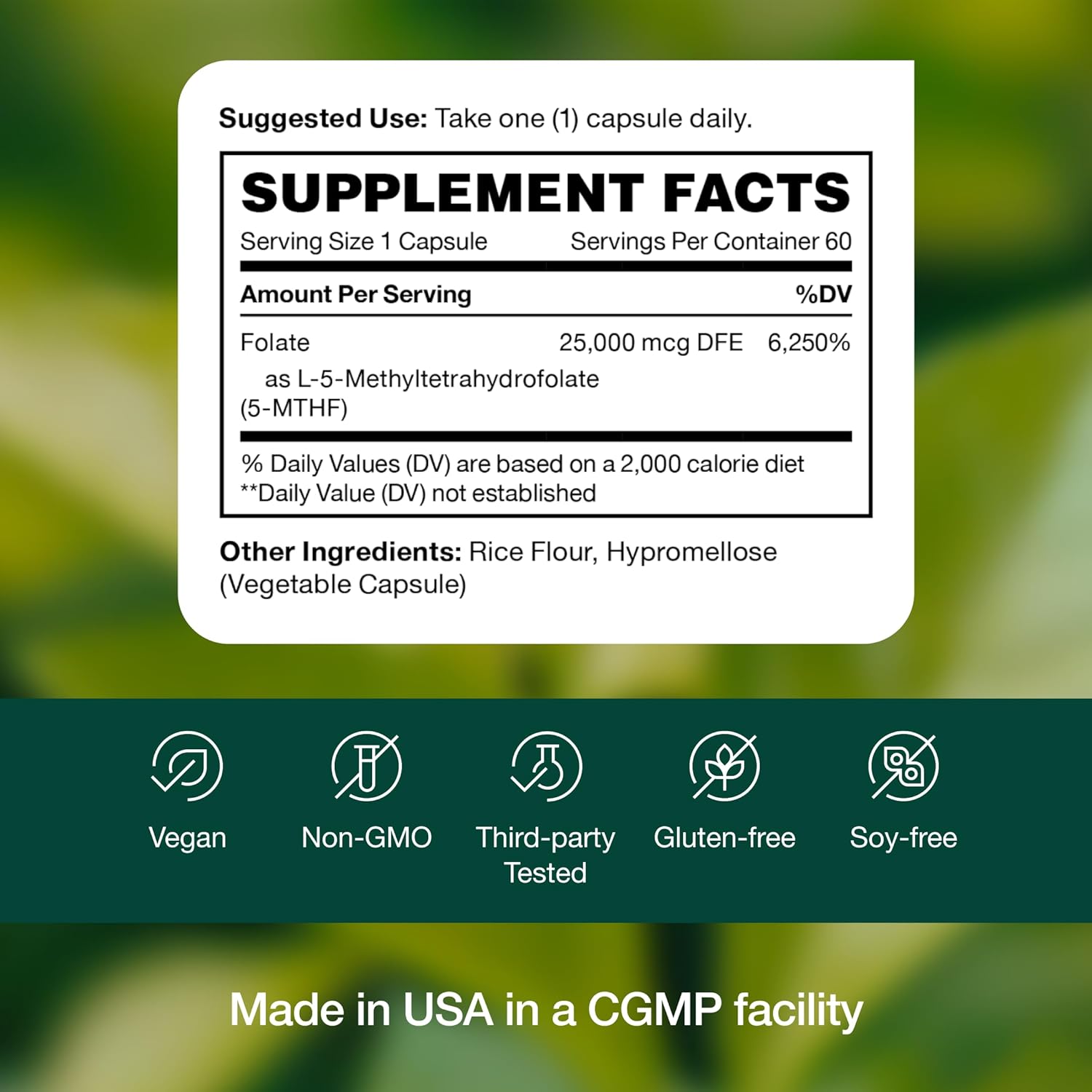 High-Potency L Methylfolate 15mg Capsules for Mood, Cognition, and Health - 60 Count