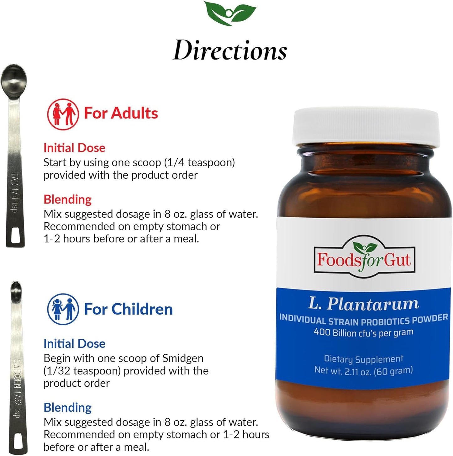 High Potency Lactobacillus Plantarum Probiotic Powder 400 Billion cfu's for Digestive & Immune Support - 60g Made in USA - No Additives