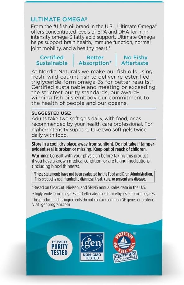High-Potency Lemon Flavored Omega-3 Fish Oil Soft Gels - 120 Count - 1280mg EPA & DHA - Brain & Heart Health Support - Non-GMO - 60 Servings