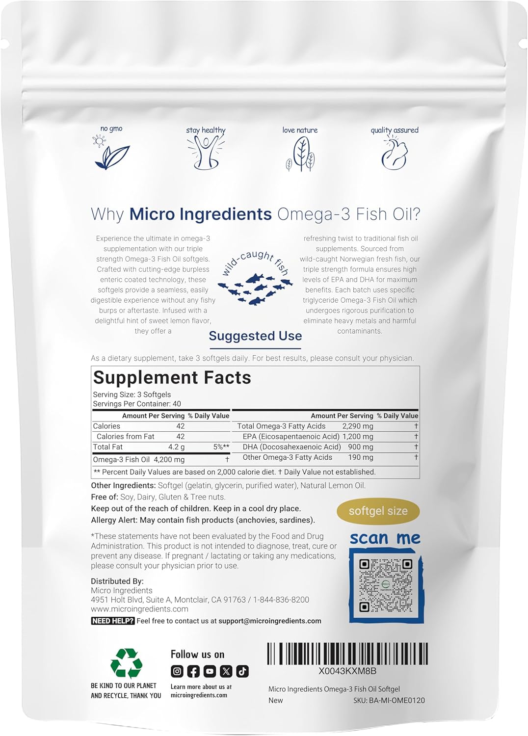 High-Potency Lemon Flavored Omega 3 Fish Oil Softgels - 4200mg, 120 Count - Burpless, Triple Strength EPA 1200mg + DHA 900mg - Deep Sea Fish Oil Supplement