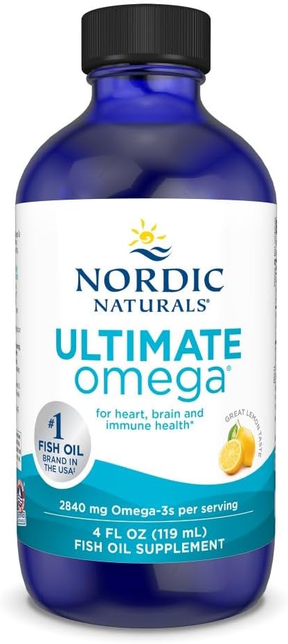 High-Potency Lemon Flavored Omega-3 Liquid Supplement - Nordic Naturals Ultimate Omega - 4 oz - 2840 mg EPA & DHA - Promotes Heart & Brain Health - Non-GMO - 24 Servings
