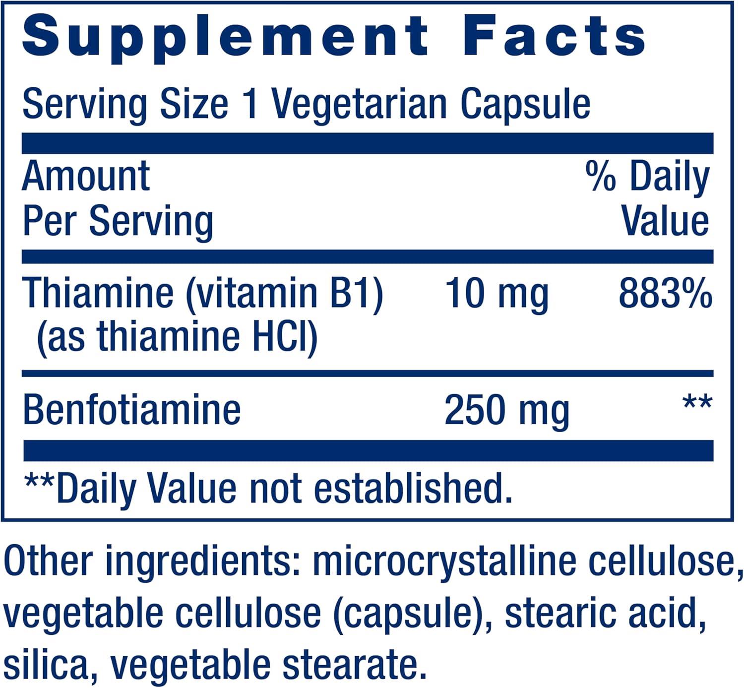 High Potency Life Extension Mega Benfotiamine 250mg Capsules, Fat-Soluble Vitamin B1 for Healthy Metabolism, Ultra-Bioavailable, Gluten-Free, Non-GMO, Vegetarian - 120 Count