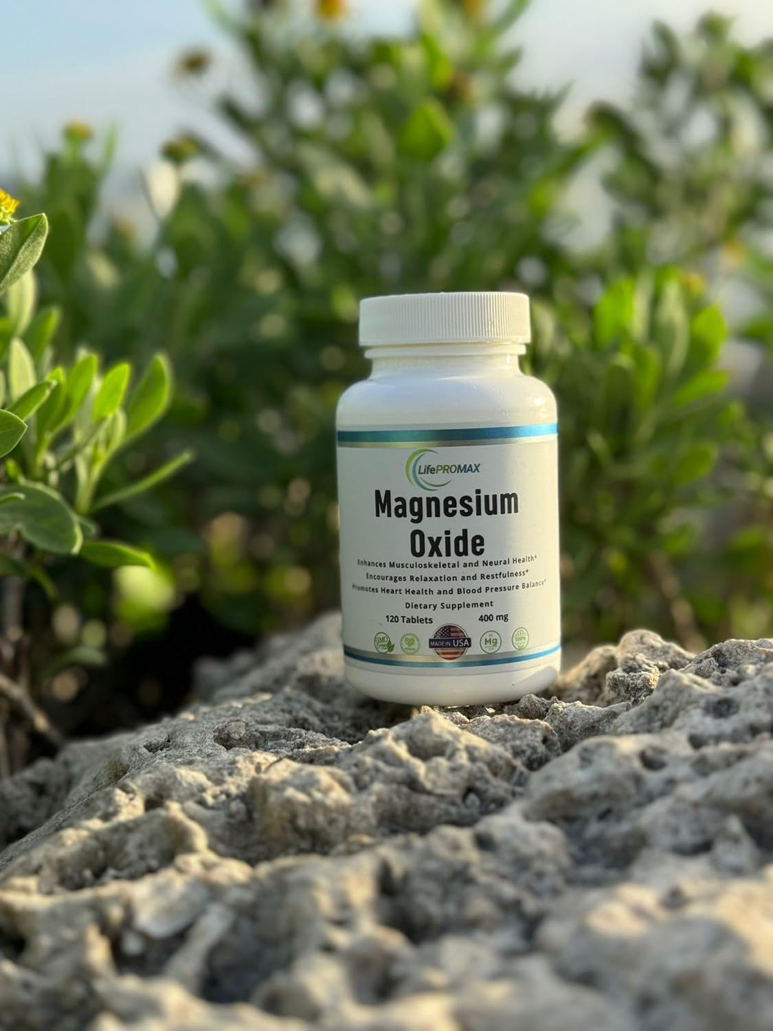 High Potency LifePROMAX Magnesium Oxide Supplement 400mg for Immune Support, Muscle Recovery, Leg Cramps and Relaxation - 120 Tablets