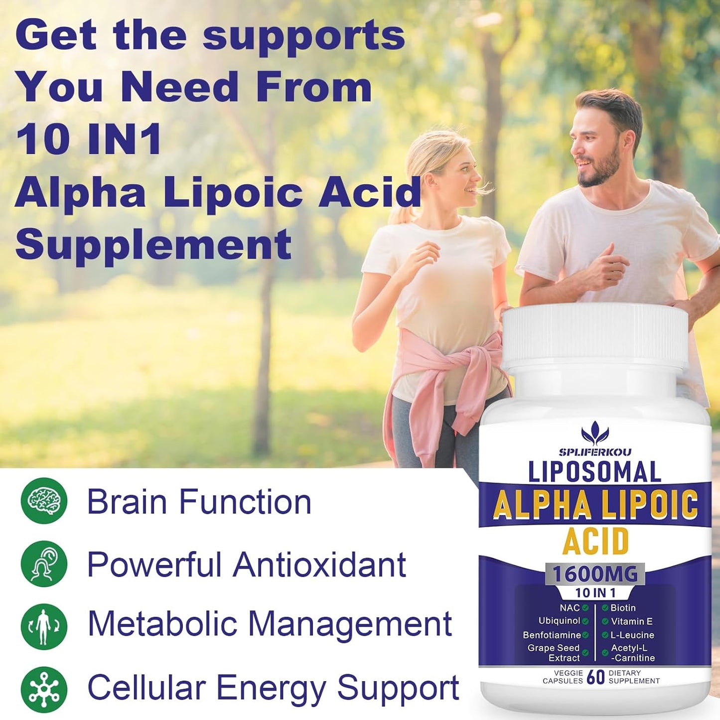 High Potency Liposomal Alpha Lipoic Acid 1600mg - Antioxidant & Energy Support - Gluten Free, Non GMO - 180 Capsules