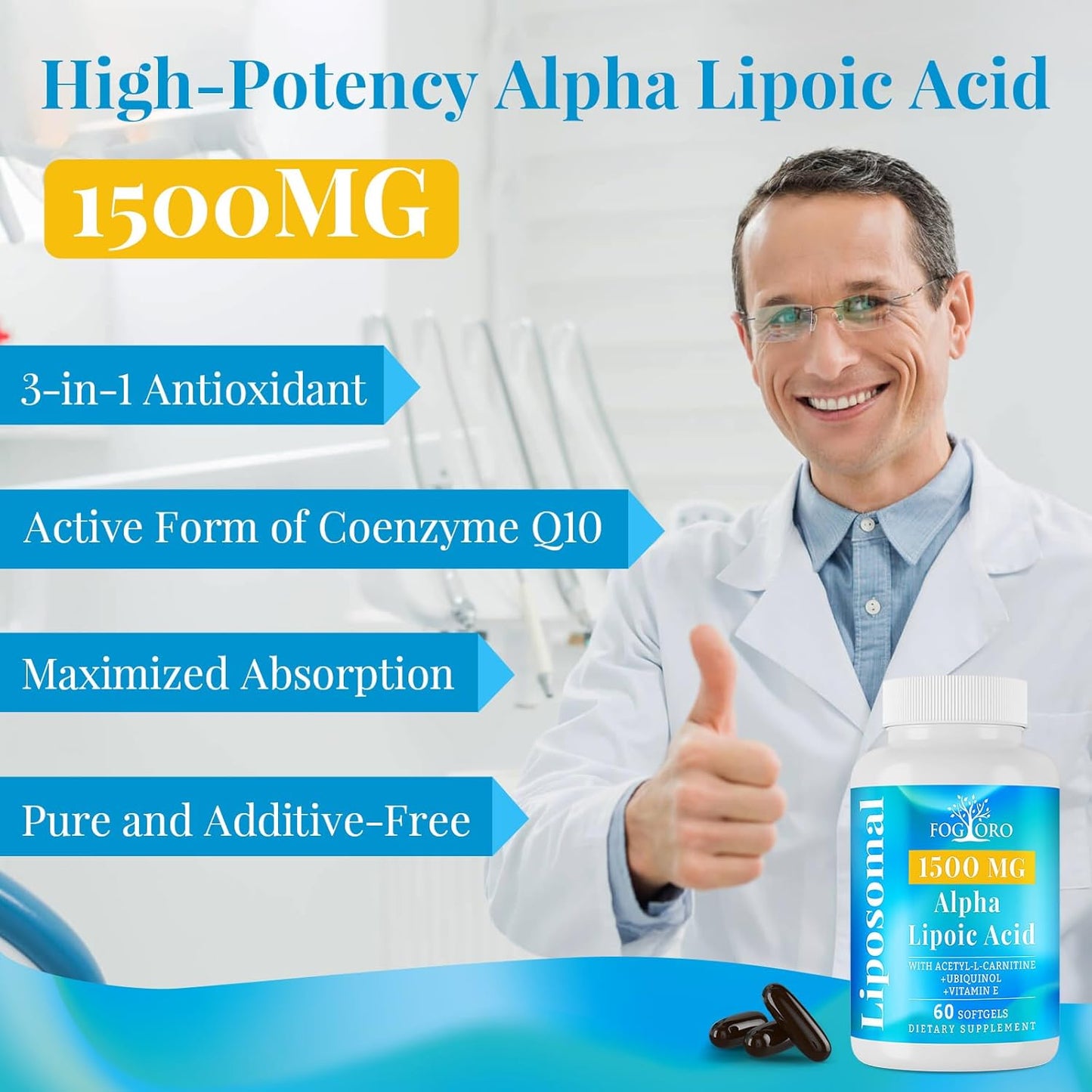 High Potency Liposomal Alpha Lipoic Acid Supplement for Energy Production & Antioxidant Support - 1500mg, 120 Softgels