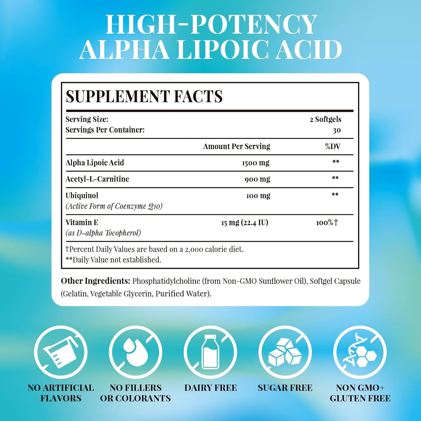 High Potency Liposomal Alpha Lipoic Acid Supplement for Energy Production & Antioxidant Support - 1500mg, 120 Softgels