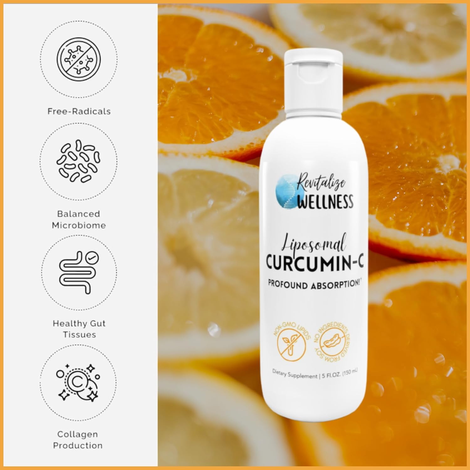 High Potency Liposomal Curcumin-C with 1,000 mg Vitamin C & 65 mg Curcumin | Superior Absorption, Pure, Corn Free, & GMO-Free | 30 Servings