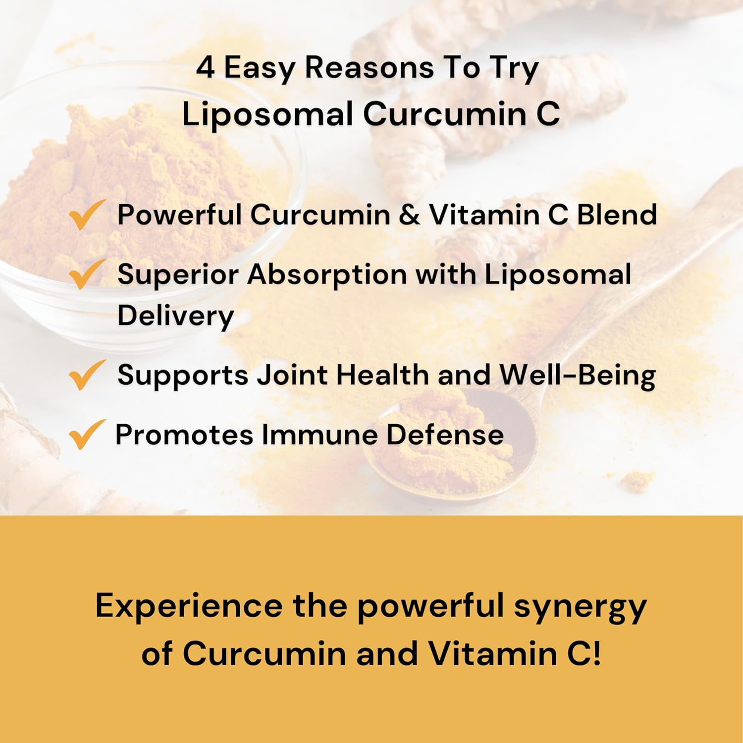 High Potency Liposomal Curcumin-C with 1,000 mg Vitamin C & 65 mg Curcumin | Superior Absorption, Pure, Corn Free, & GMO-Free | 30 Servings