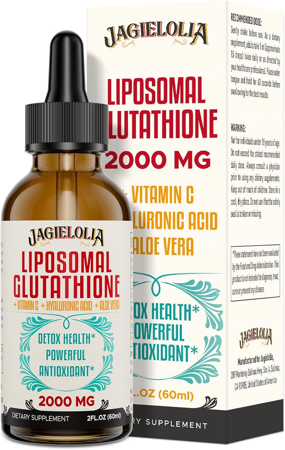 High Potency Liposomal Glutathione Drops - 2000mg for Liver Detox, Brain Health, Energy - 2oz Liquid Supplement
