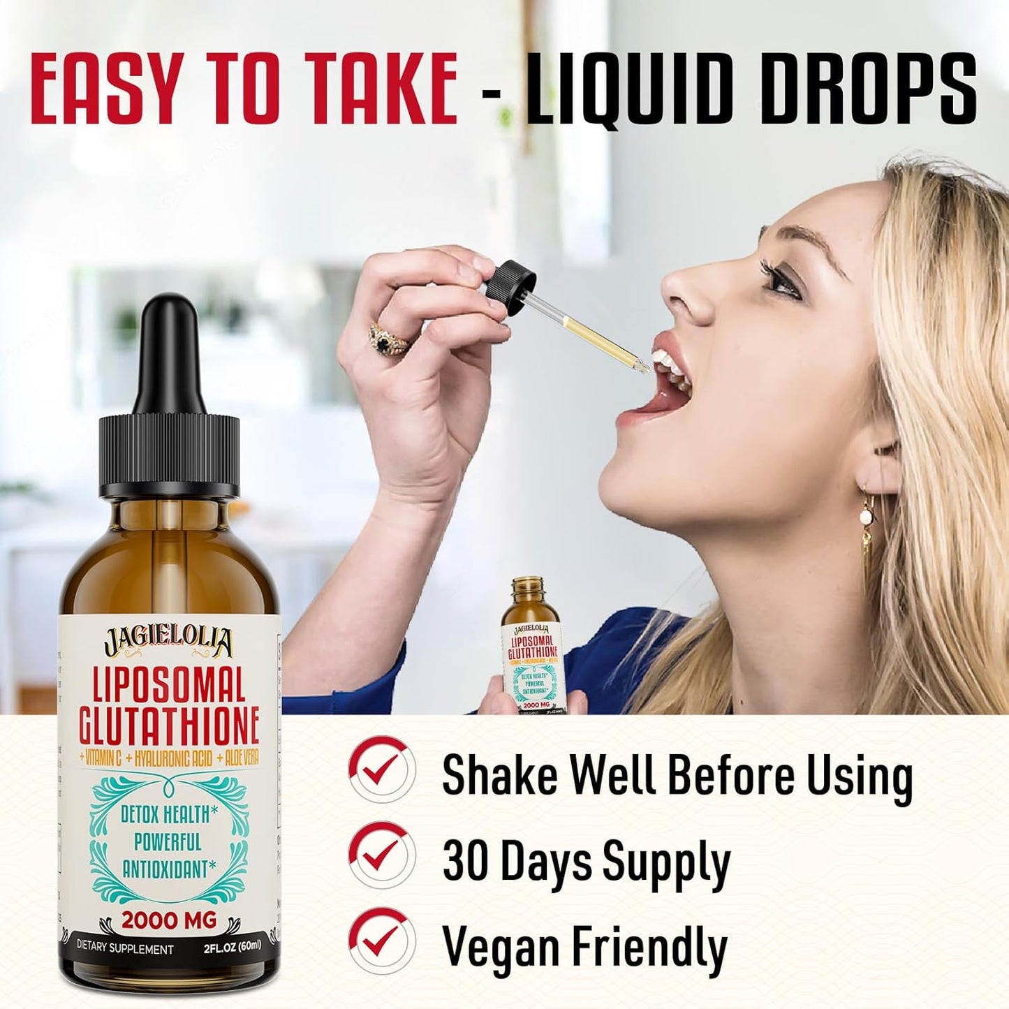 High Potency Liposomal Glutathione Drops - 2000mg for Liver Detox, Brain Health, Energy - 2oz Liquid Supplement