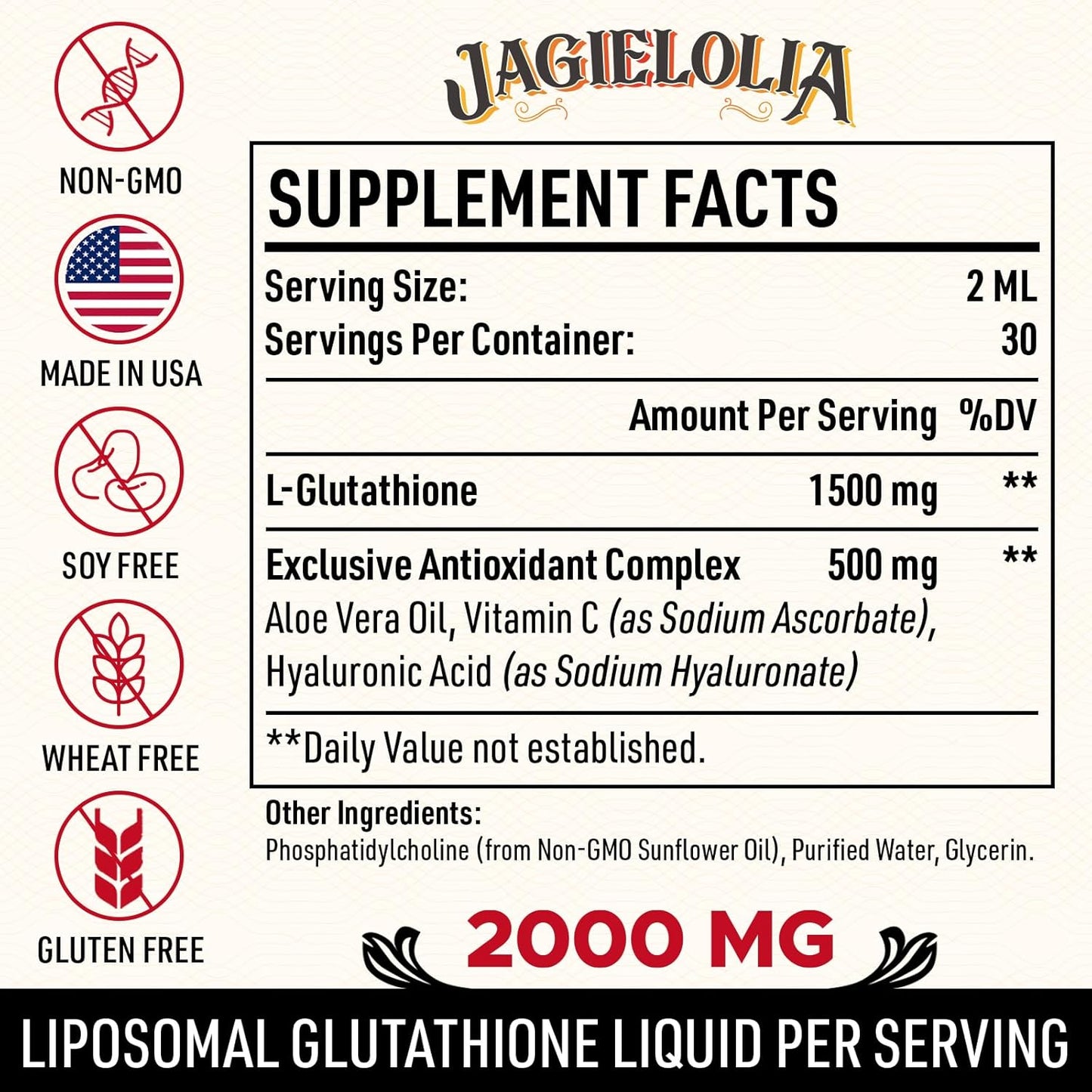 High Potency Liposomal Glutathione Drops - 2000mg for Liver Detox, Brain Health, Energy - 2oz Liquid Supplement