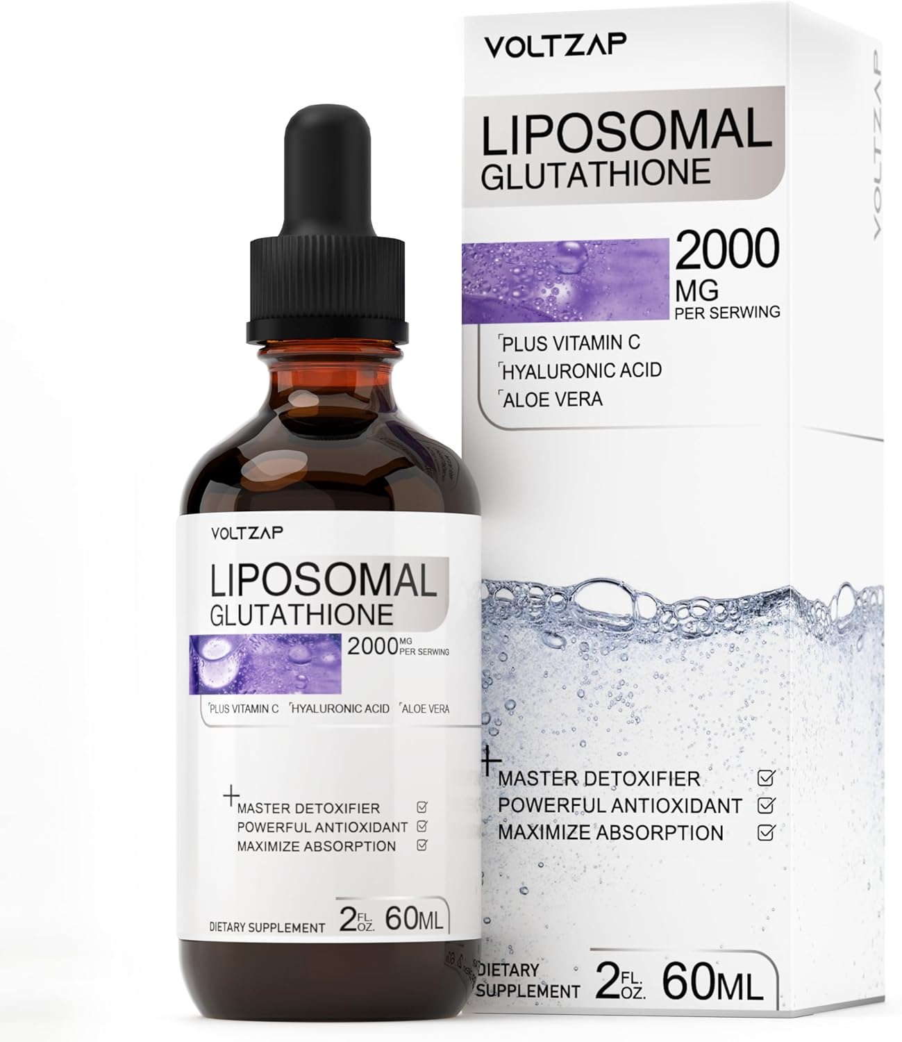 High Potency Liposomal Glutathione Liquid Drops with Vitamin C - 2000 MG Antioxidant Supplement for Men and Women