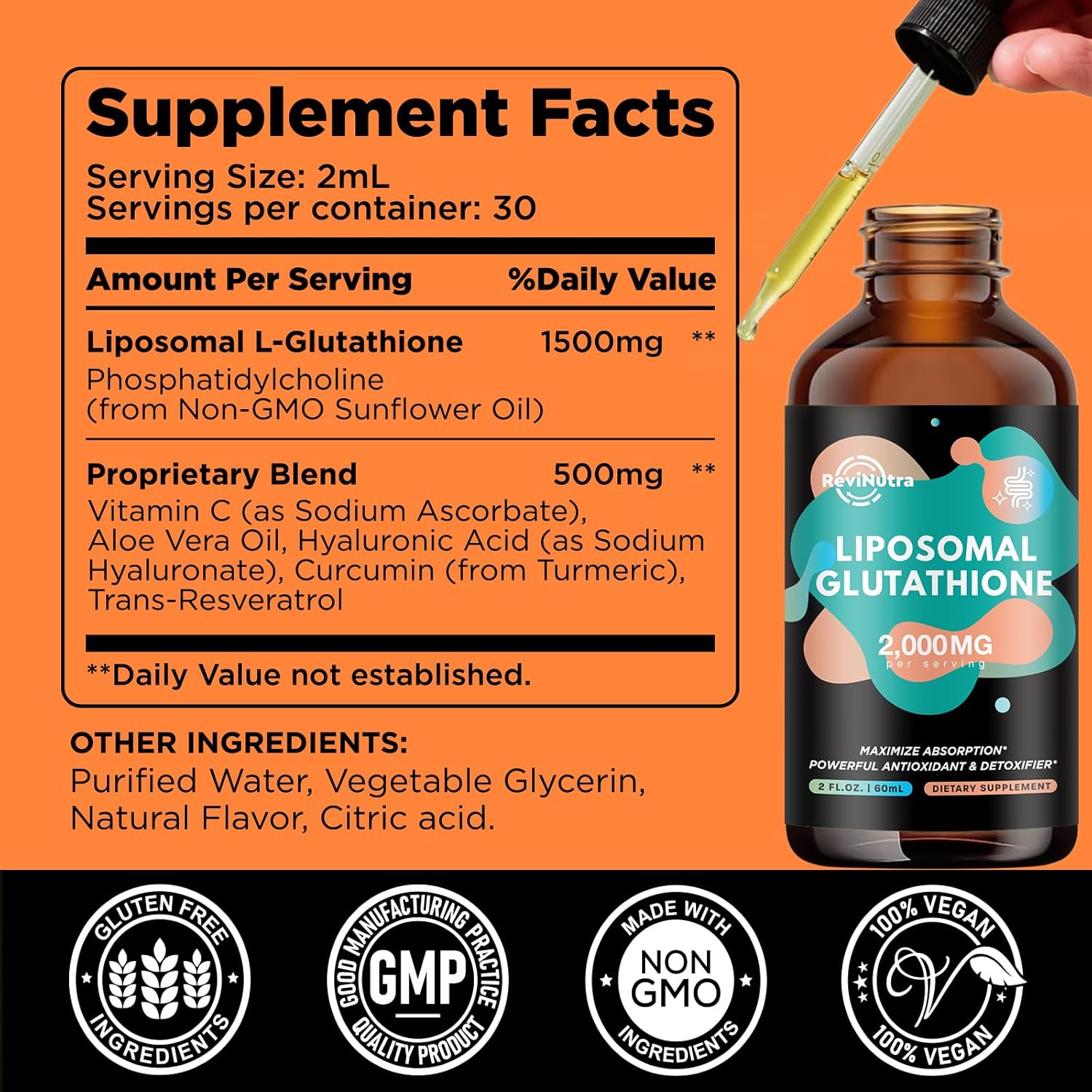 High Potency Liposomal Glutathione Liquid Drops with Vitamin C, Curcumin & Resveratrol - Immune & Skin Health Support - 2oz