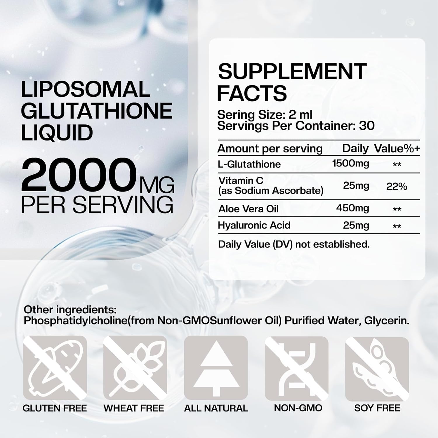 High Potency Liposomal Glutathione Liquid Drops with Vitamin C - 2000 MG Antioxidant Supplement for Men and Women