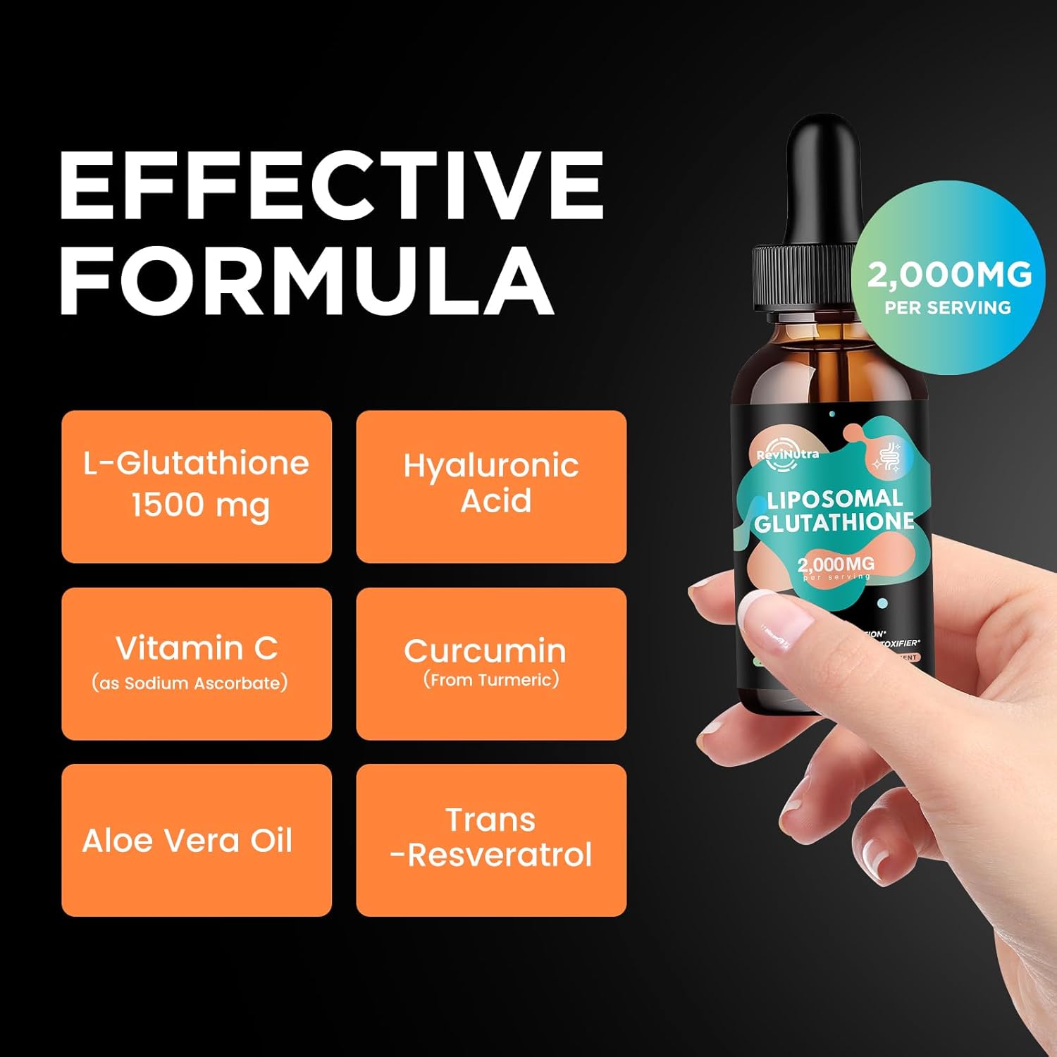 High Potency Liposomal Glutathione Liquid Drops with Vitamin C, Curcumin & Resveratrol - Immune & Skin Health Support - 2oz