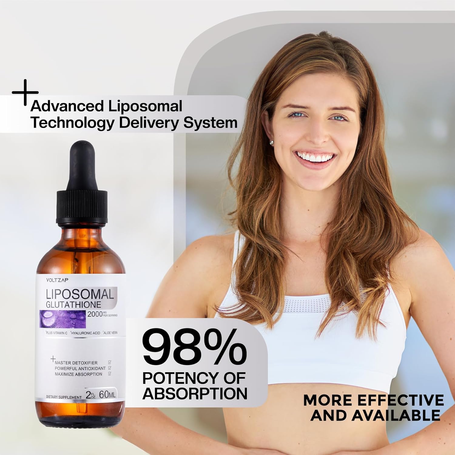 High Potency Liposomal Glutathione Liquid Drops with Vitamin C - 2000 MG Antioxidant Supplement for Men and Women