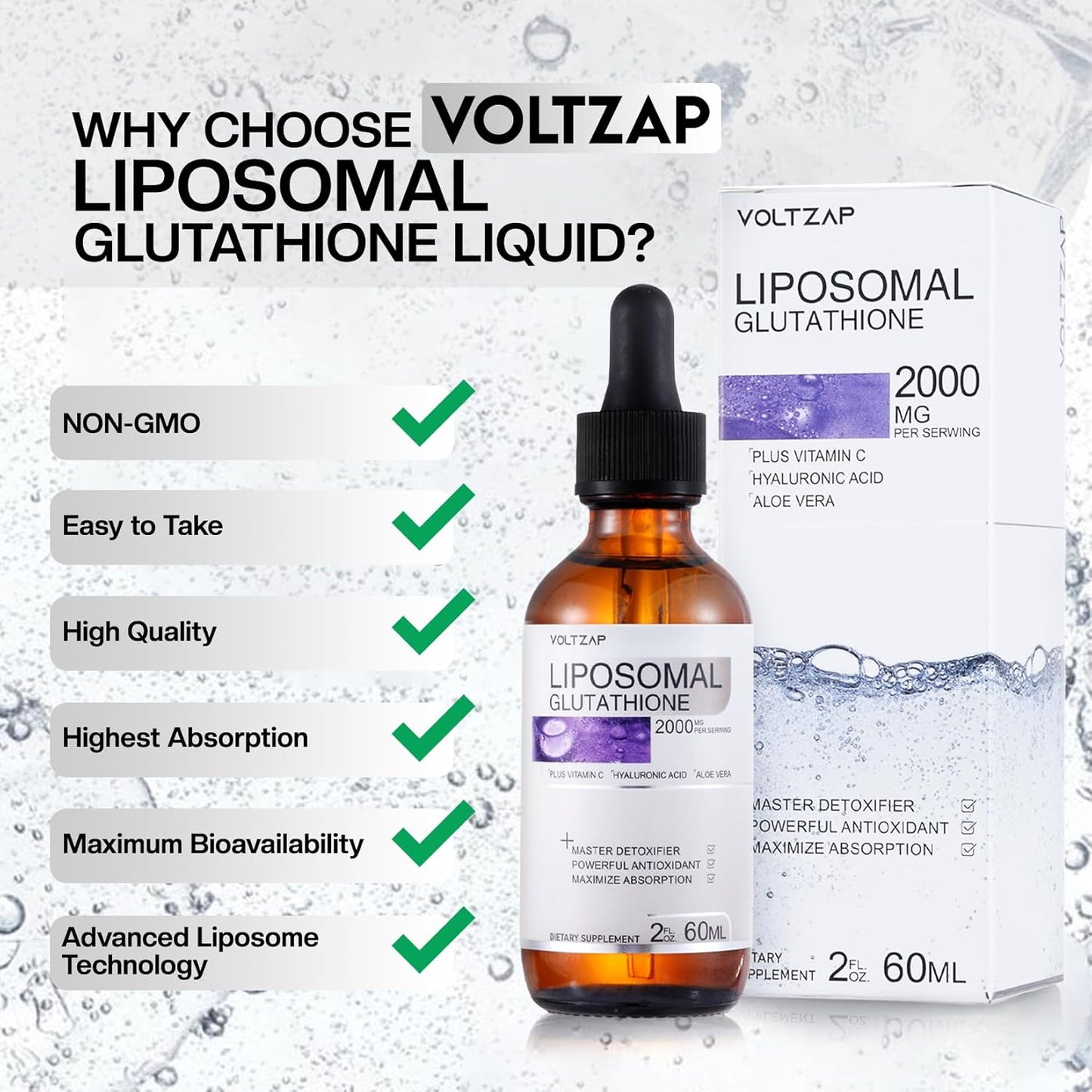 High Potency Liposomal Glutathione Liquid Drops with Vitamin C - 2000 MG Antioxidant Supplement for Men and Women