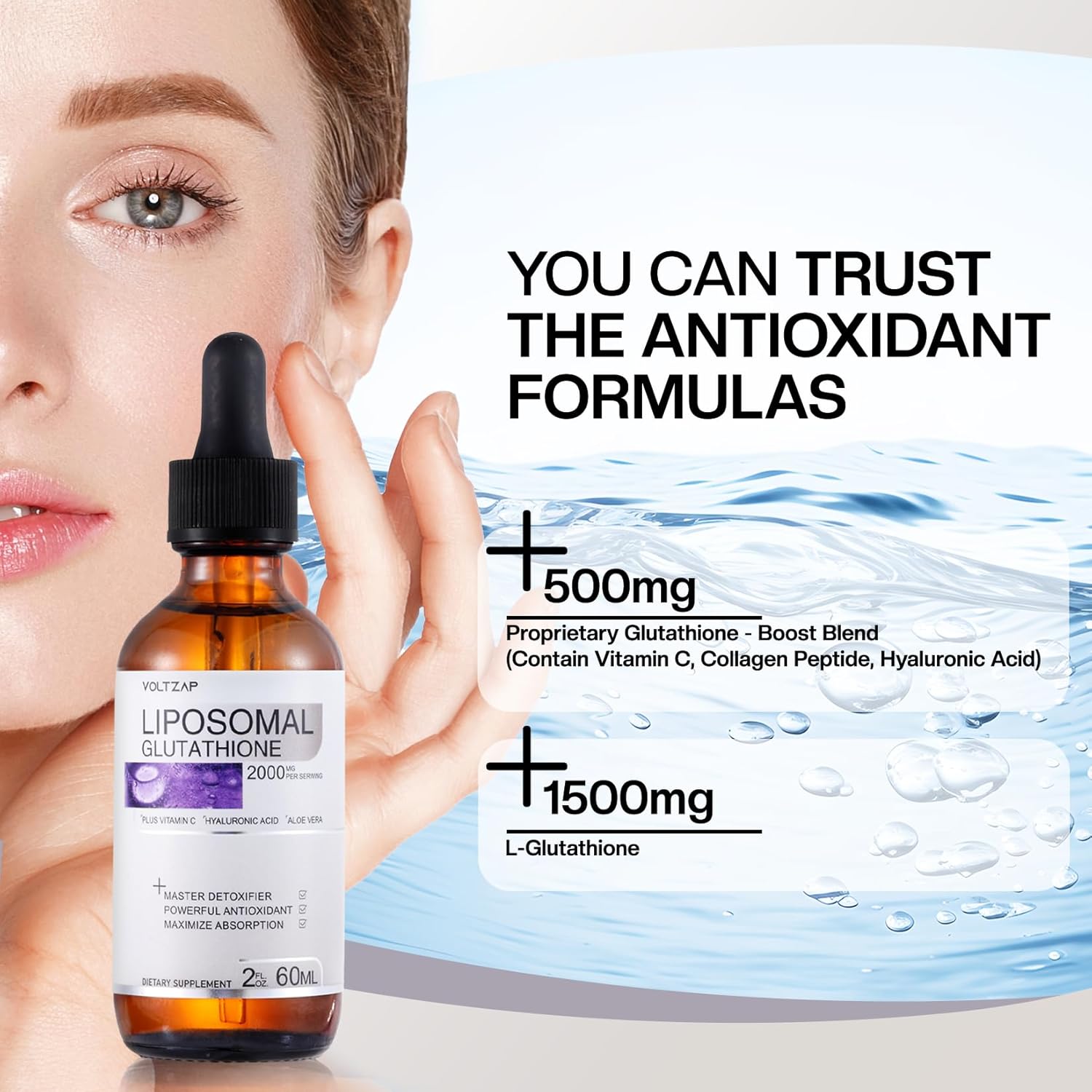 High Potency Liposomal Glutathione Liquid Drops with Vitamin C - 2000 MG Antioxidant Supplement for Men and Women