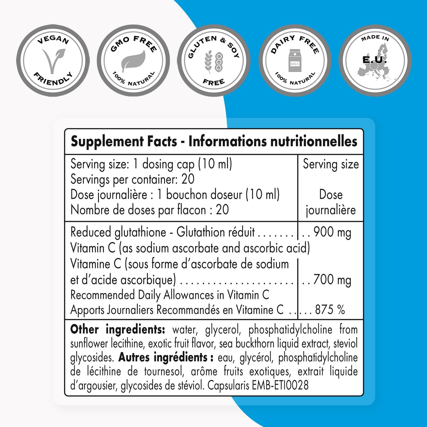 High Potency Liposomal Glutathione Liquid with Vitamin C - Enhanced Antioxidant Formula - Non-GMO & Gluten Free - 200ml - 20 Servings